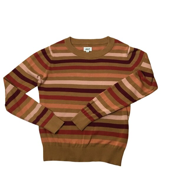 PACT Organic Cotton Striped Sweater M Autumn Cozy 70s Throwback Earth Tone Crew - Picture 1 of 9